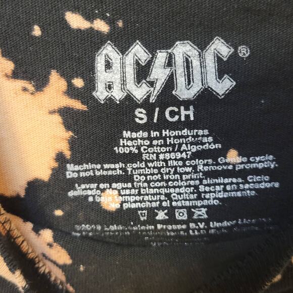 AC/DC Black Bleach Dyed Graphic Short Sleeve Tee Shirt Small Womens - Picture 2 of 3